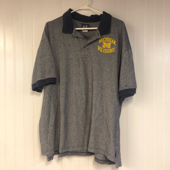 SA Sports Gray Navy Michigan Wolverines Polo Shirt NCAA XL Vintage - Picture 1 of 4